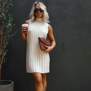 Cable Knit Mock Neck Sweater Dress